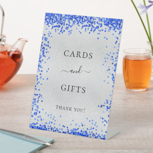 Expositor En L Tarjetas de boda regalos azul real plateado