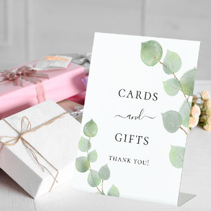 Expositor En L tarjetas de boda signo de regalo eucalipto verde