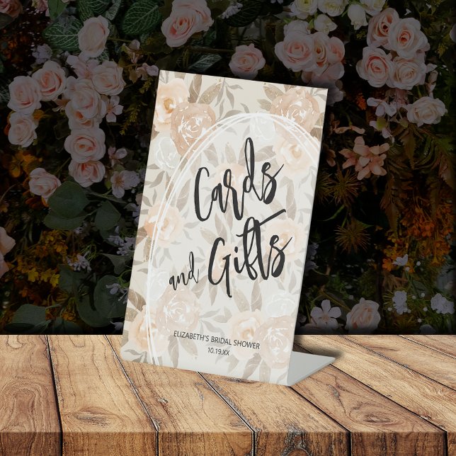 Expositor En L TARJETAS DE Flores Rústicas de Melocotón y ducha d (Rustic Peach Flowers CARDS and GIFTS Bridal Shower Pedestal Sign)