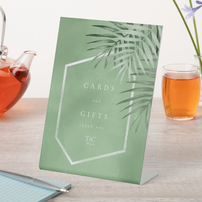 Expositor En L Tarjetas de hojas de palmera y regalos Moss Green  (In Situ)