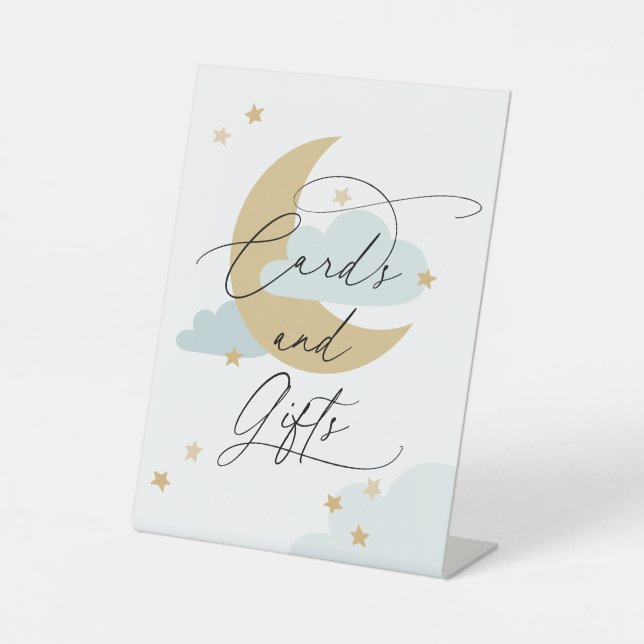 Expositor En L Tarjetas de luna y estrellas y regalos Rótulo azul (Anverso)