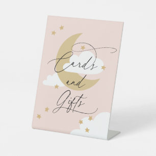 Expositor En L Tarjetas de luna y estrellas y regalos Rótulo rosa