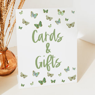 Expositor En L Tarjetas de mariposa verde y Rótulo Fiesta de rega