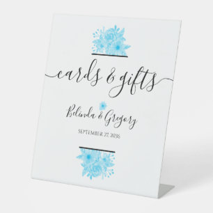 Expositor En L Tarjetas de matrimonio floral de color azul y rega
