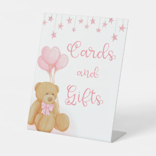 Expositor En L Tarjetas de oso rosado Baby Shower Teddy y Rótulo