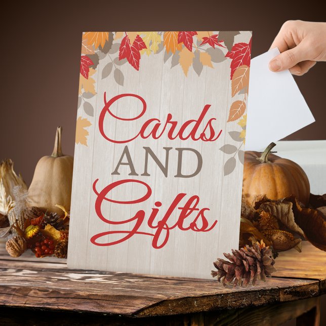 Expositor En L Tarjetas de otoño y regalos Novias o Bodas (Cards and Gifts Fall Wedding or Bridal Shower Standing Pedestal Sign. Fall in Love)