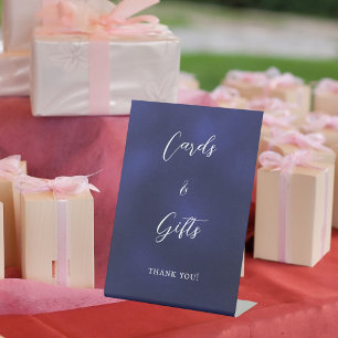 Expositor En L Tarjetas de regalo con letra azul marino signo