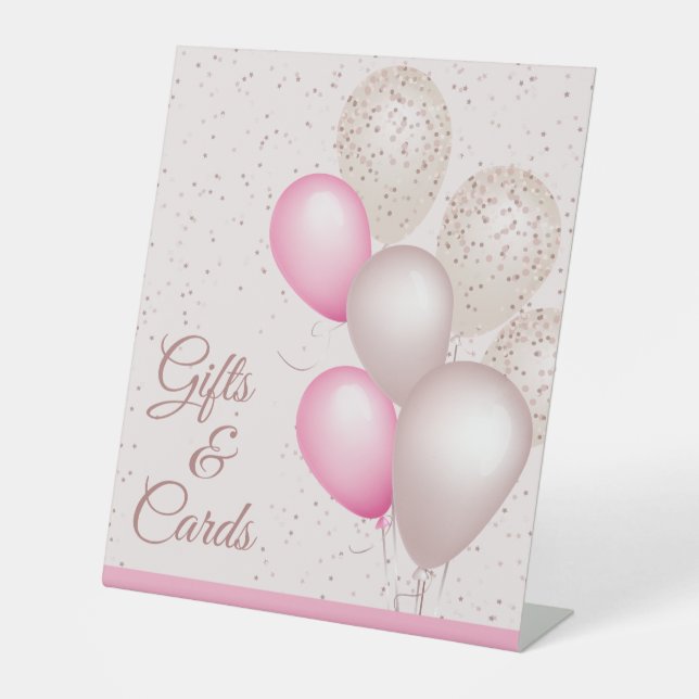 Expositor En L Tarjetas de regalos de cumpleaños con globos rosad (Anverso)