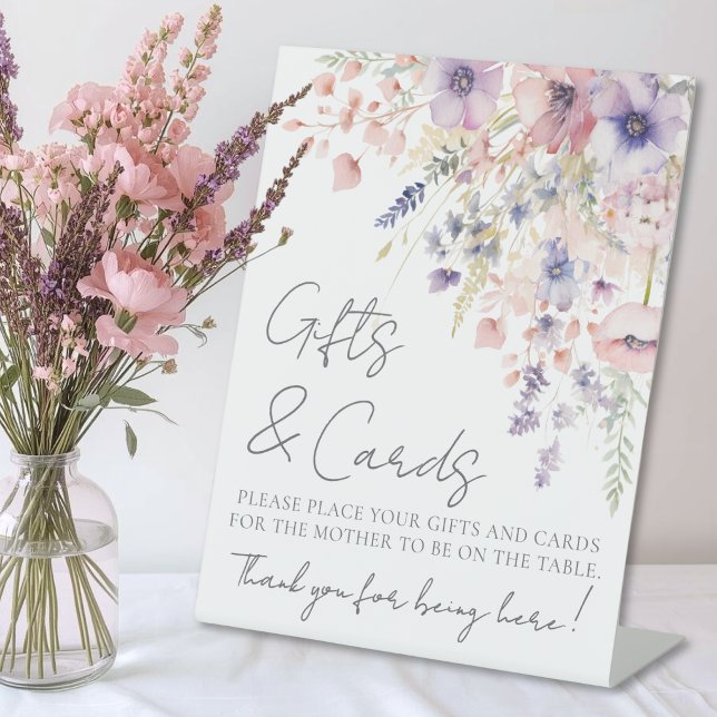 Expositor En L Tarjetas de regalos para baby shower de flores sil (Wildflower Baby Shower Gifts Cards Pedestal Sign)