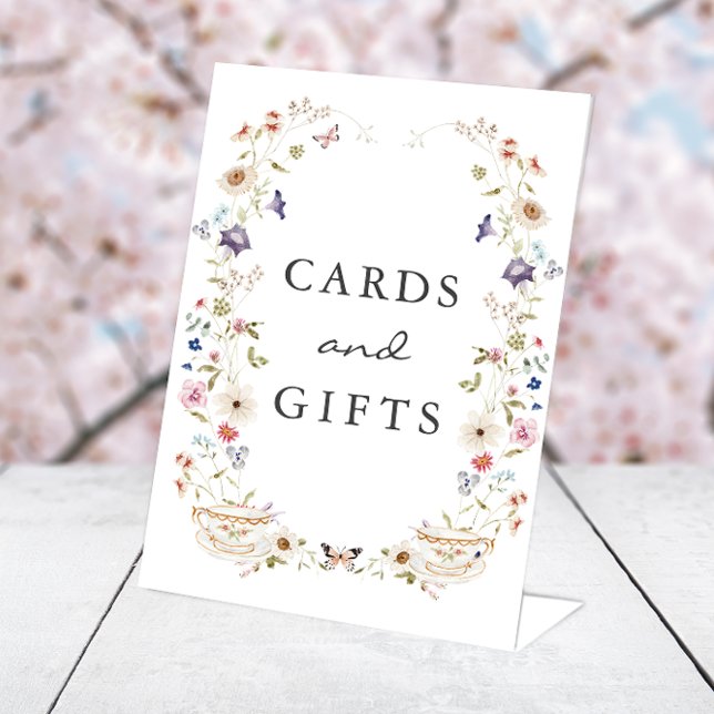 Expositor En L Tarjetas de té y Rótulo de regalo (Wildflower Tea Party Cards and Gift Sign with Butterflies by Painted Paperie
)