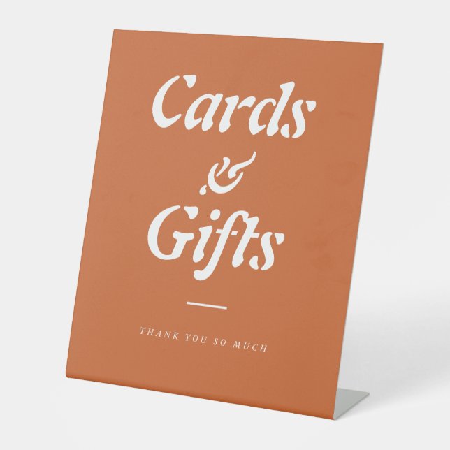 Expositor En L Tarjetas Naranjas Terracotta y regalos Rótulo (Anverso)