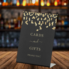 Expositor En L Tarjetas regalos confeti negro dorado