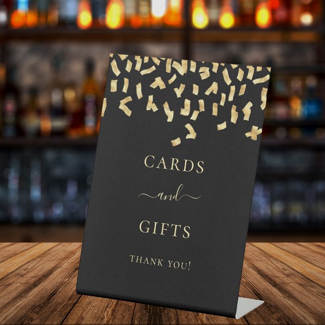 Expositor En L Tarjetas regalos confeti negro dorado (Subido por el creador)