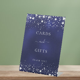 Expositor En L Tarjetas regalos estrellas plateadas azul marino