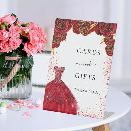 Expositor En L Tarjetas regalos rojos vestido blanco flores fiest