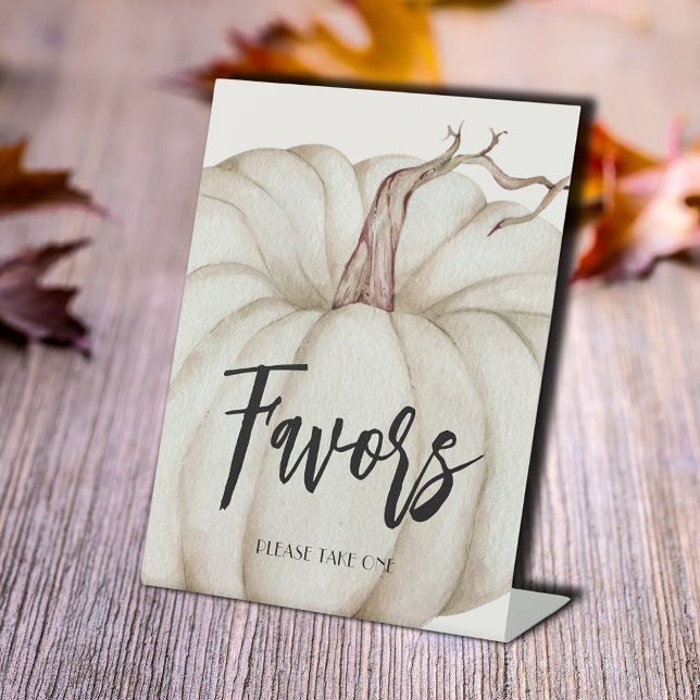 Expositor En L Tarjetas y regalos Baby Shower de calabaza blanca (Favors tabletop pedestal sign with a white pumpkin for a baby shower or any occasion)
