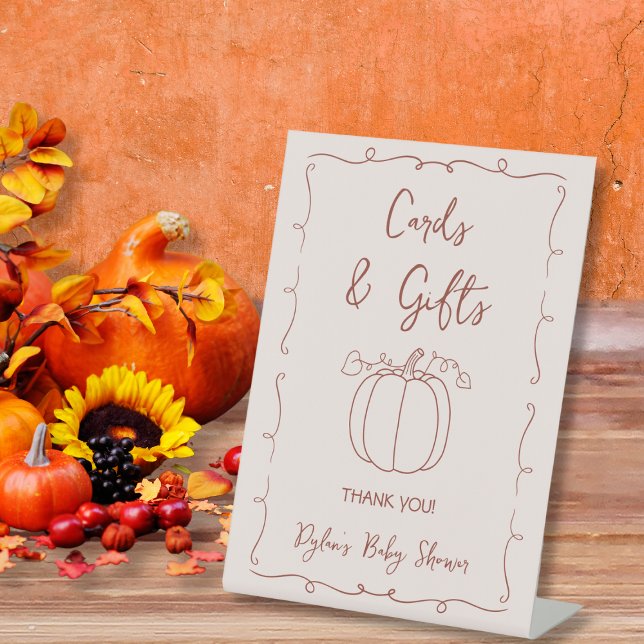 Expositor En L Tarjetas y regalos Baby Shower de calabaza dibujad (Cards & Gifts Fall Hand Drawn Pumpkin Baby Shower Pedestal Sign)
