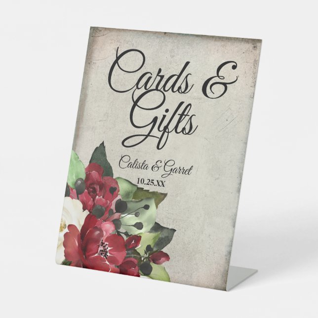 Expositor En L Tarjetas Y Regalos | Boda del Gótico floral rojo o (Anverso)