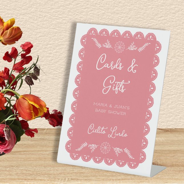 Expositor En L Tarjetas y regalos Cielito Lindo Chica Baby Shower (Cards & Gifts Cielito Lindo Girl Baby Shower Pedestal Sign)