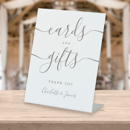 Expositor En L Tarjetas y regalos con letra script gris moderna