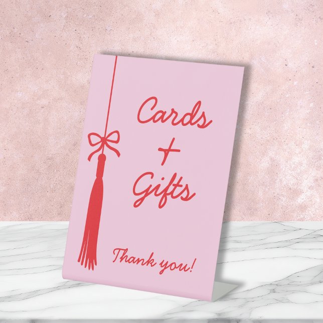 Expositor En L Tarjetas y regalos Coquette Bow Tassel Graduación (Cards & Gifts Coquette Bow Tassel Graduation Pedestal Sign)
