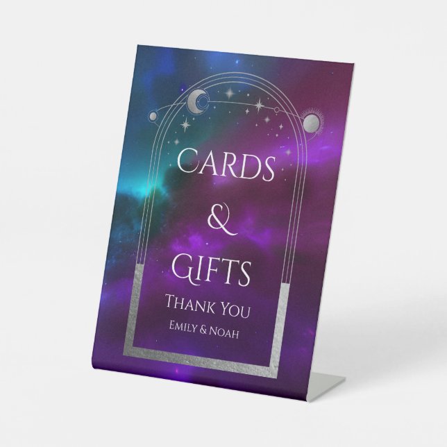 Expositor En L Tarjetas y regalos Cosmic Purple Verde azulado Sun (Anverso)