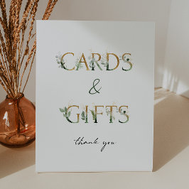 Expositor En L Tarjetas y regalos de Baby Shower verdes y dorados