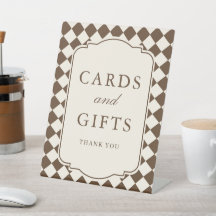 Tarjetas y regalos de boda a cuadros marrón dinero