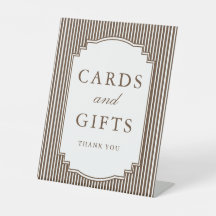 Tarjetas y regalos de boda a rayas marrón chocolat