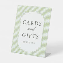 Tarjetas y regalos de boda a rayas verde salvia cl