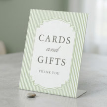 Tarjetas y regalos de boda a rayas verde salvia cl