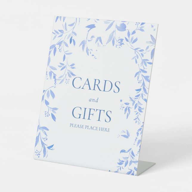 Expositor En L Tarjetas y regalos de boda botánica floral azul en (Anverso)