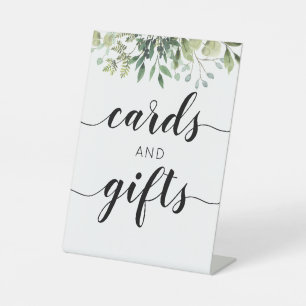 Expositor En L Tarjetas y regalos de boda con caligrafía de veget