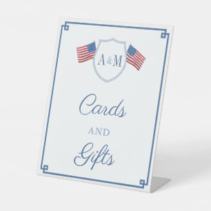 Expositor En L Tarjetas y regalos de boda con monograma rojo azul