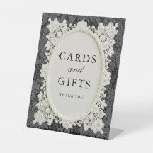 Tarjetas y regalos de boda de encaje de marfil neg
