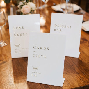 Expositor En L Tarjetas y regalos de boda de oro blanco minimalis