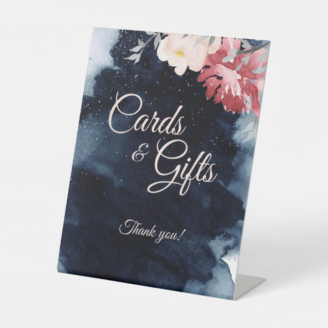 Expositor En L Tarjetas y regalos de boda floral nocturna estelar (Anverso)