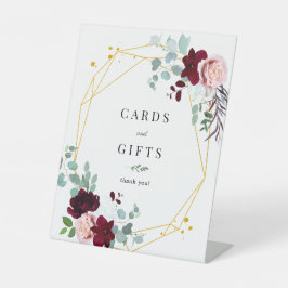 Expositor En L Tarjetas y regalos de Borgoña con flores rosadas d