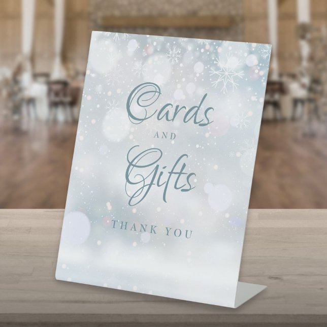 Expositor En L Tarjetas Y Regalos De Copos De Nieve De Invierno (Winter Snowflakes Cards And Gifts Pedestal Sign)