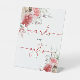 Expositor En L Tarjetas y regalos de ducha floral roja y rosa par