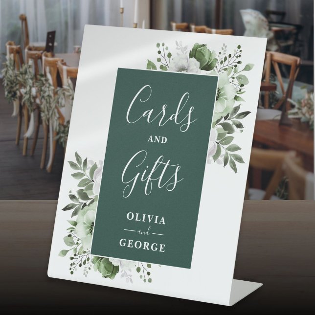 Expositor En L Tarjetas Y Regalos De Floral Elegantes De La Emera (Emerald Green Elegant Floral Cards And Gifts Pedestal Sign)