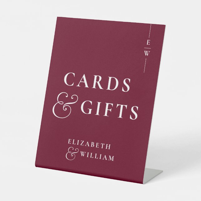 Expositor En L Tarjetas Y Regalos De Monograma De Borgoña (Anverso)