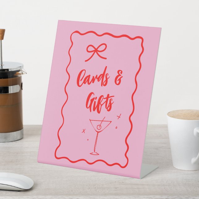 Expositor En L "Tarjetas Y Regalos" De Onda Rosa Y Roja Retro (In Situ)