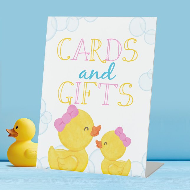 Expositor En L Tarjetas y regalos de pato de caucho chica (Girl Watercolor Rubber Duck Cards and Gifts Party Sign for Baby Shower or Birthday)