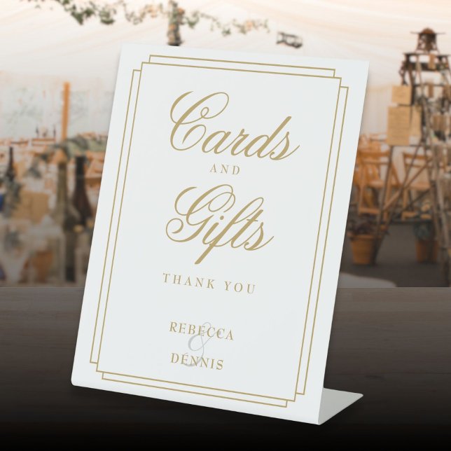 Expositor En L Tarjetas Y Regalos Elegantes De Oro De Arte Clásic (Classic Art Deco Elegant Gold Cards And Gifts Pedestal Sign)