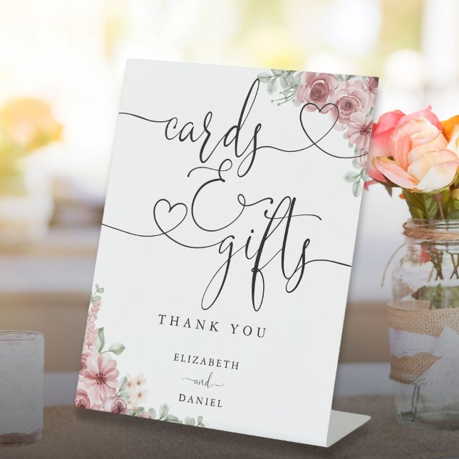 Expositor En L Tarjetas Y Regalos Floral Heart Script rosas (Roses Floral Heart Script Cards And Gifts Pedestal Sign)