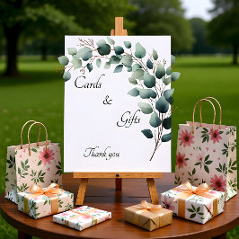 Expositor En L Tarjetas y regalos florales de eucalipto sencillos