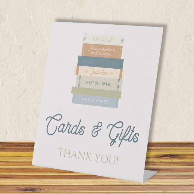 Expositor En L Tarjetas y regalos Nuevo capítulo Libro de histori (Cards & Gifts New Chapter Storybook Baby Shower Pedestal Sign)