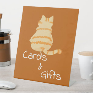 Expositor En L Tarjetas y regalos para baby shower de gato naranj