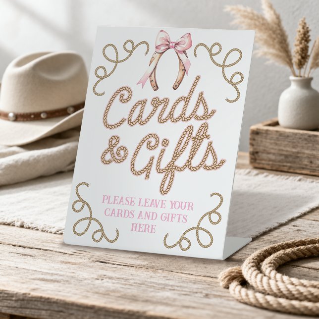 Expositor En L Tarjetas y regalos Pink First Rodeo (Pink First Rodeo Cards and Gifts Pedestal Sign)
